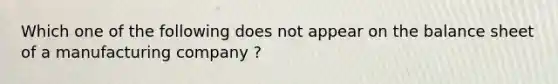 Which one of the following does not appear on the balance sheet of a manufacturing company ?