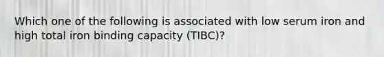 Which one of the following is associated with low serum iron and high total iron binding capacity (TIBC)?