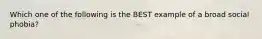 Which one of the following is the BEST example of a broad social phobia?