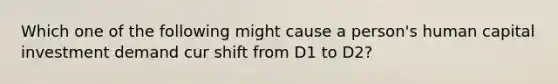 Which one of the following might cause a person's human capital investment demand cur shift from D1 to D2?