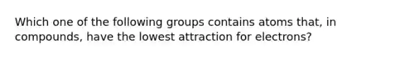 Which one of the following groups contains atoms that, in compounds, have the lowest attraction for electrons?