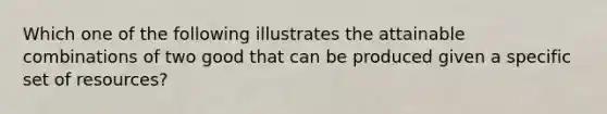 Which one of the following illustrates the attainable combinations of two good that can be produced given a specific set of resources?