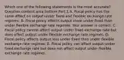 Which one of the following statements is the most​ accurate? Question content area bottom Part 1 A. Fiscal policy has the same effect on output under fixed and flexible exchange rate regimes. B. Fiscal policy affects output more under fixed than under flexible exchange rate regimes. Your answer is correct. C. Fiscal policy cannot affect output under fixed exchange rate but does affect output under flexible exchange rate regimes. D. Fiscal policy affects output less under fixed than under flexible exchange rate regimes. E. Fiscal policy can affect output under fixed exchange rate but does not affect output under flexible exchange rate regimes.