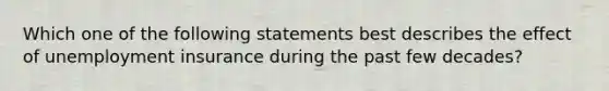 Which one of the following statements best describes the effect of unemployment insurance during the past few decades?