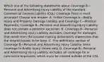 Which one of the following statements about Coverage B—Personal and Advertising Injury Liability of the standard Commercial General Liability (CGL) Coverage Form is most accurate? Choose one answer. A. Unlike Coverage A—Bodily Injury and Property Damage Liability and Coverage C—Medical Payments, Coverage B—Personal and Advertising Injury Liability does not contain a pollution exclusion. B. Coverage B—Personal and Advertising Injury Liability excludes coverage for damages that result from the insured making defamatory statements that the insured knows to be false. C. The definitions section of Coverage B—Personal and Advertising Injury Liability limits coverage to Bodily Injury claims only. D. Coverage B—Personal and Advertising Injury Liability excludes all coverage for e-commerce exposures, which must be insured outside of the CGL.