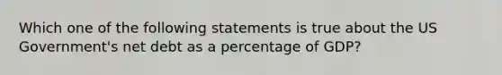 Which one of the following statements is true about the US Government's net debt as a percentage of GDP?