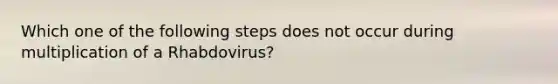 Which one of the following steps does not occur during multiplication of a Rhabdovirus?