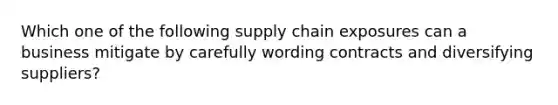 Which one of the following supply chain exposures can a business mitigate by carefully wording contracts and diversifying suppliers?