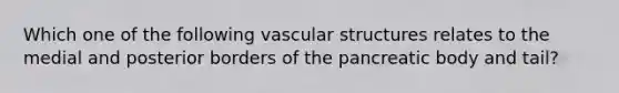 Which one of the following vascular structures relates to the medial and posterior borders of the pancreatic body and tail?