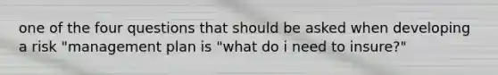 one of the four questions that should be asked when developing a risk "management plan is "what do i need to insure?"