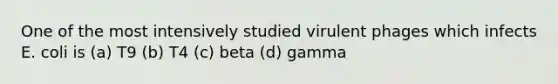 One of the most intensively studied virulent phages which infects E. coli is (a) T9 (b) T4 (c) beta (d) gamma