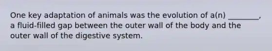 One key adaptation of animals was the evolution of a(n) ________, a fluid-filled gap between the outer wall of the body and the outer wall of the digestive system.