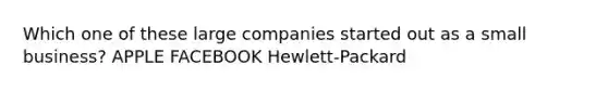 Which one of these large companies started out as a small business? APPLE FACEBOOK Hewlett-Packard