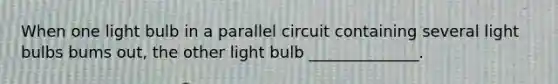 When one light bulb in a parallel circuit containing several light bulbs bums out, the other light bulb ______________.