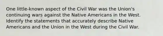 One little-known aspect of the Civil War was the Union's continuing wars against the Native Americans in the West. Identify the statements that accurately describe Native Americans and the Union in the West during the Civil War.