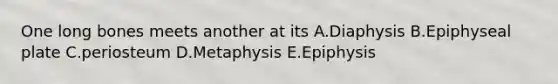 One long bones meets another at its A.Diaphysis B.Epiphyseal plate C.periosteum D.Metaphysis E.Epiphysis