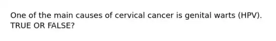 One of the main causes of cervical cancer is genital warts (HPV). TRUE OR FALSE?