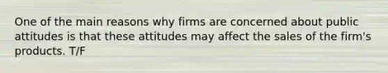 One of the main reasons why firms are concerned about public attitudes is that these attitudes may affect the sales of the firm's products. T/F