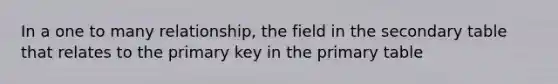 In a one to many relationship, the field in the secondary table that relates to the primary key in the primary table