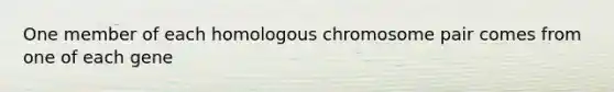 One member of each homologous chromosome pair comes from one of each gene