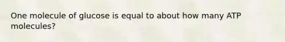 One molecule of glucose is equal to about how many ATP molecules?