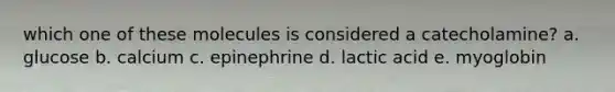 which one of these molecules is considered a catecholamine? a. glucose b. calcium c. epinephrine d. lactic acid e. myoglobin