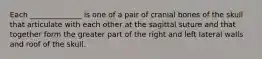 Each ______________ is one of a pair of cranial bones of the skull that articulate with each other at the sagittal suture and that together form the greater part of the right and left lateral walls and roof of the skull.