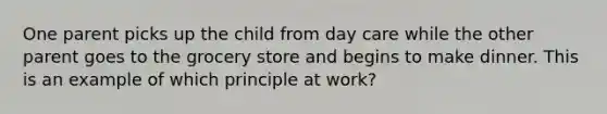 One parent picks up the child from day care while the other parent goes to the grocery store and begins to make dinner. This is an example of which principle at work?