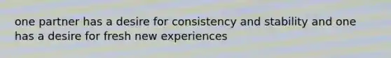 one partner has a desire for consistency and stability and one has a desire for fresh new experiences