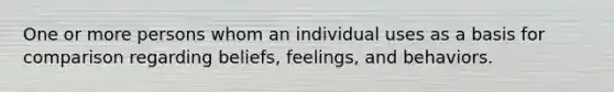 One or more persons whom an individual uses as a basis for comparison regarding beliefs, feelings, and behaviors.