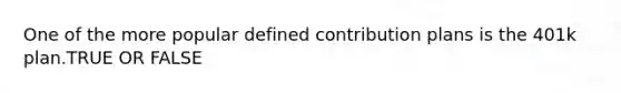 One of the more popular defined contribution plans is the 401k plan.TRUE OR FALSE