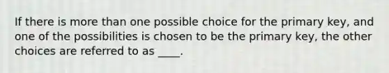 If there is more than one possible choice for the primary key, and one of the possibilities is chosen to be the primary key, the other choices are referred to as ____.