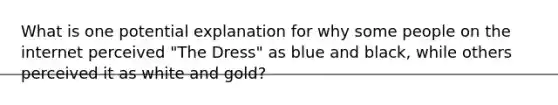 What is one potential explanation for why some people on the internet perceived "The Dress" as blue and black, while others perceived it as white and gold?