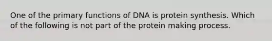 One of the primary functions of DNA is protein synthesis. Which of the following is not part of the protein making process.