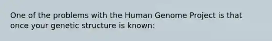 One of the problems with the Human Genome Project is that once your genetic structure is known: