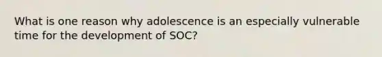 What is one reason why adolescence is an especially vulnerable time for the development of SOC?