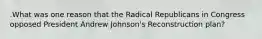 .What was one reason that the Radical Republicans in Congress opposed President Andrew Johnson's Reconstruction plan?