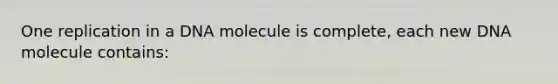 One replication in a DNA molecule is complete, each new DNA molecule contains: