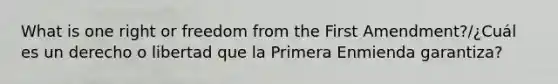 What is one right or freedom from the First Amendment?/¿Cuál es un derecho o libertad que la Primera Enmienda garantiza?