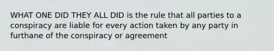 WHAT ONE DID THEY ALL DID is the rule that all parties to a conspiracy are liable for every action taken by any party in furthane of the conspiracy or agreement