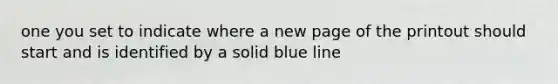 one you set to indicate where a new page of the printout should start and is identified by a solid blue line