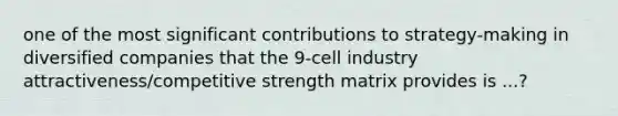 one of the most significant contributions to strategy-making in diversified companies that the 9-cell industry attractiveness/competitive strength matrix provides is ...?