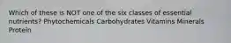 Which of these is NOT one of the six classes of essential nutrients? Phytochemicals Carbohydrates Vitamins Minerals Protein