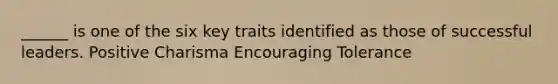 ______ is one of the six key traits identified as those of successful leaders. Positive Charisma Encouraging Tolerance