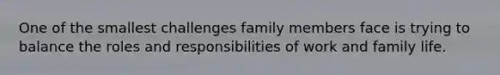 One of the smallest challenges family members face is trying to balance the roles and responsibilities of work and family life.