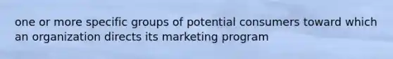 one or more specific groups of potential consumers toward which an organization directs its marketing program