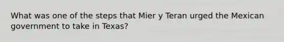 What was one of the steps that Mier y Teran urged the Mexican government to take in Texas?