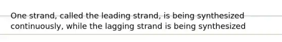 One strand, called the leading strand, is being synthesized continuously, while the lagging strand is being synthesized