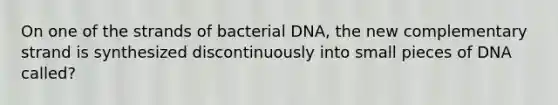 On one of the strands of bacterial DNA, the new complementary strand is synthesized discontinuously into small pieces of DNA called?