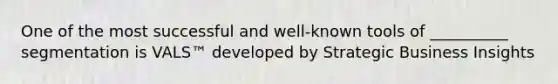One of the most successful and well-known tools of __________ segmentation is VALS™ developed by Strategic Business Insights